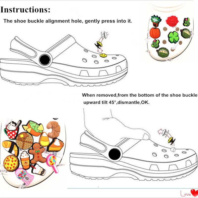 Whole Set Hot Sale DIY Hole Shoes Charms for Cute Cartoon Handmade Charms Designer Quality Garden Shoe Decoration Girl Gift
