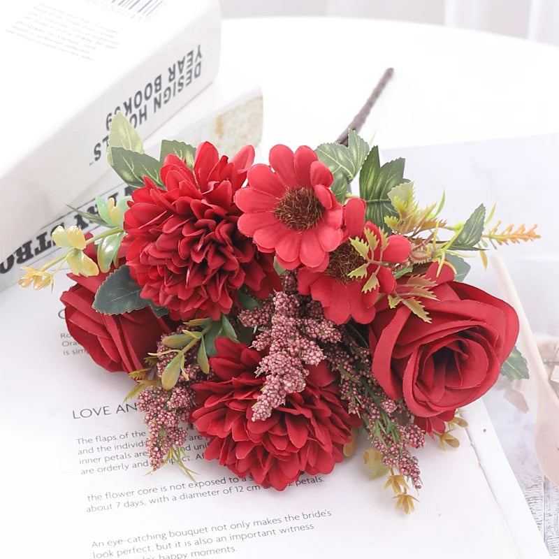 30cm Autumn Artificial Flowers Rose Bride Wedding Christmas Decoration For Vase Home Living Room DIY Fake Bouquet Daisy Plants