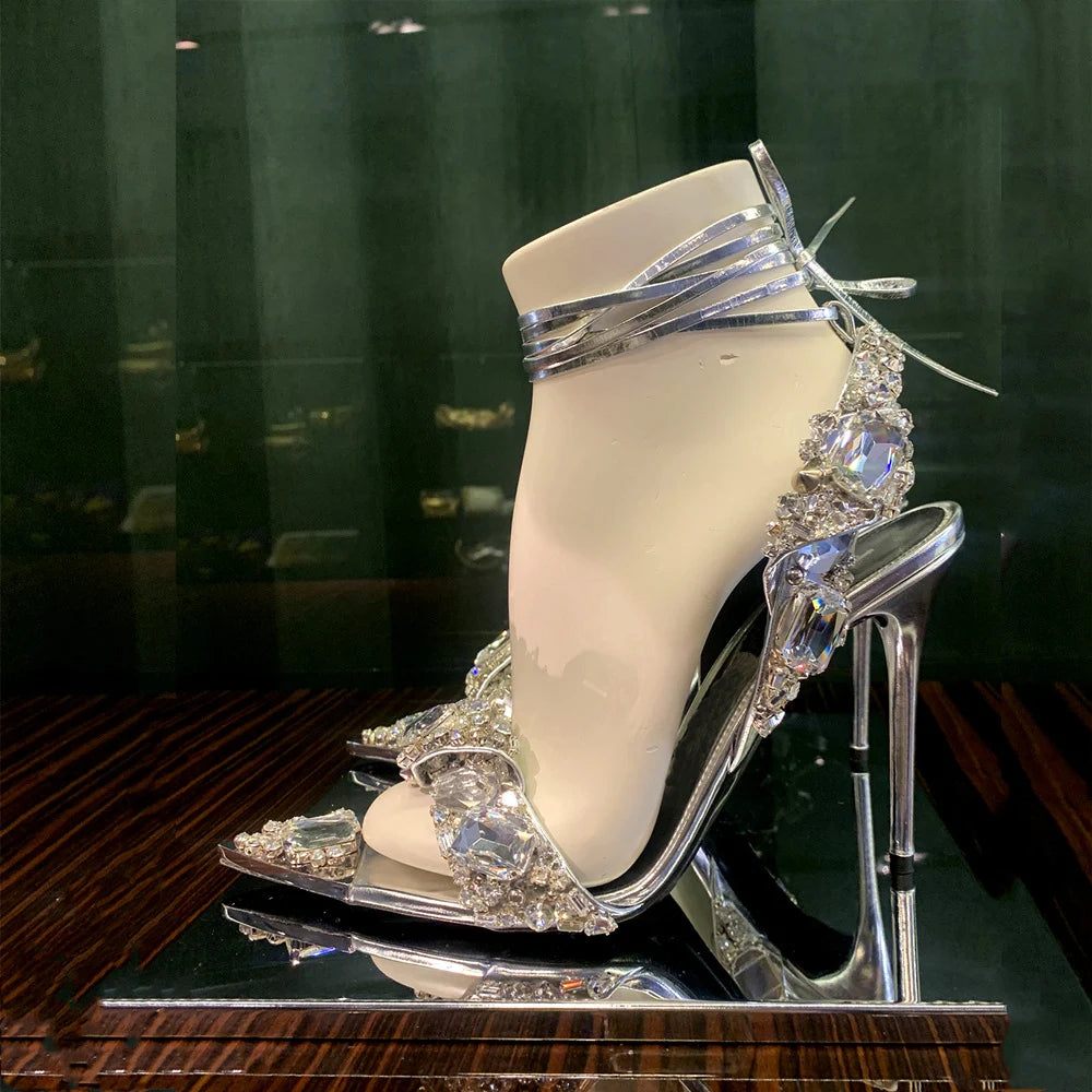 New Sandals Women High-Heeled Rhinestone Wedding Shoes Women Pointed Toe Sandalias Female High Heels sandalias de las mujeres