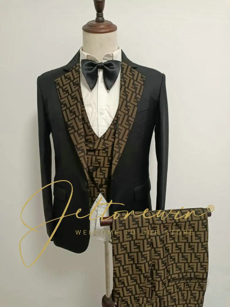 Latest Design Black White Dots Mens Suits For Wedding Shawl Lapel Groom Tuxedos Slim Fit Terno Masculino Prom Party 3 Pieces Set