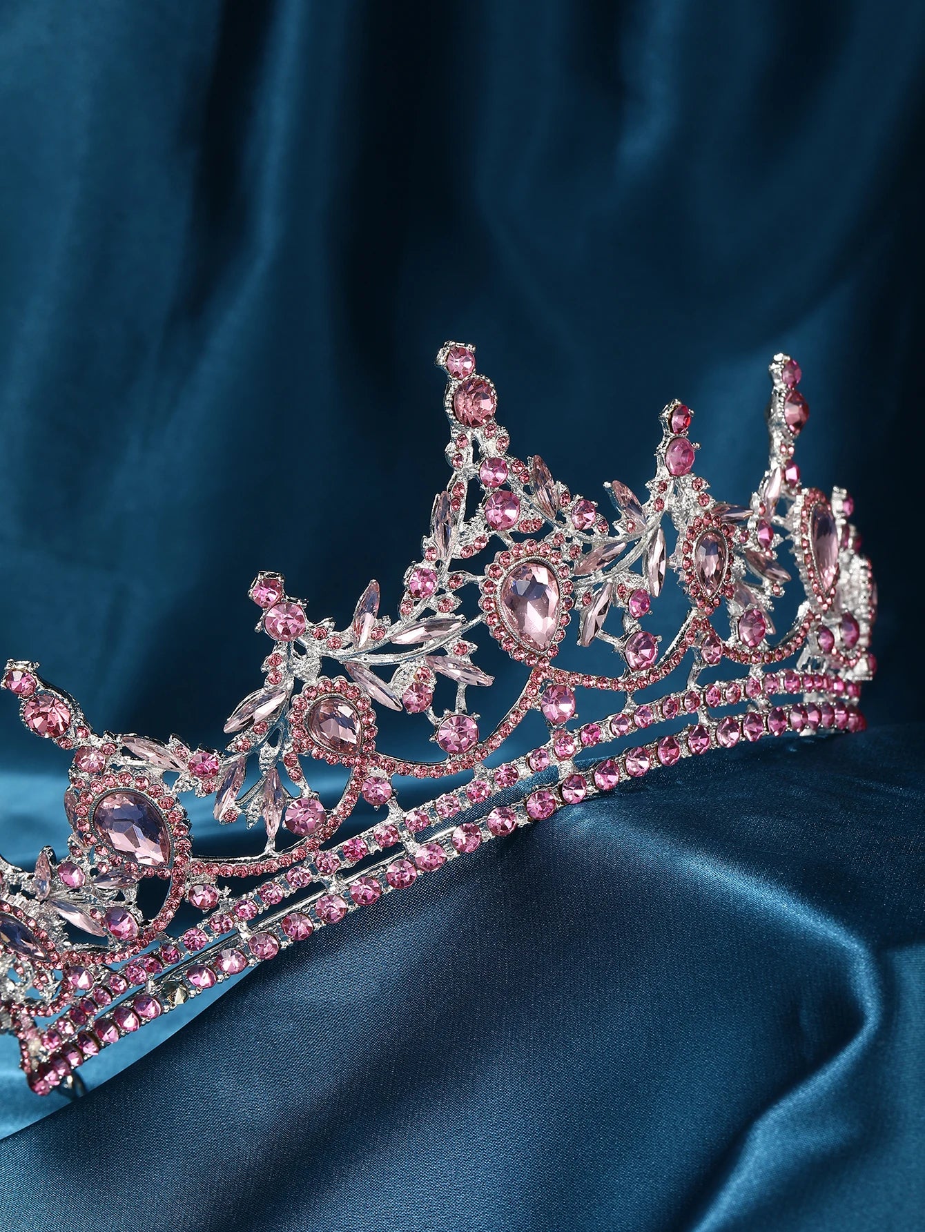 Baroque Retro Rose Water Drop Flower Crystal Bridal Tiara Crown Rhinestone Diadem Veil Tiaras Wedding Hair Accessories Headpiece