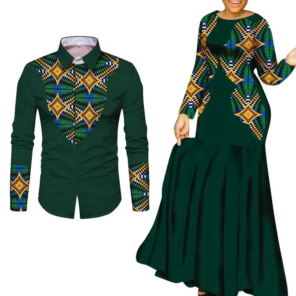 African Clothes for Couple African Clothing for Lovers Man's Woman's Long Party Maxi Dress WYQ