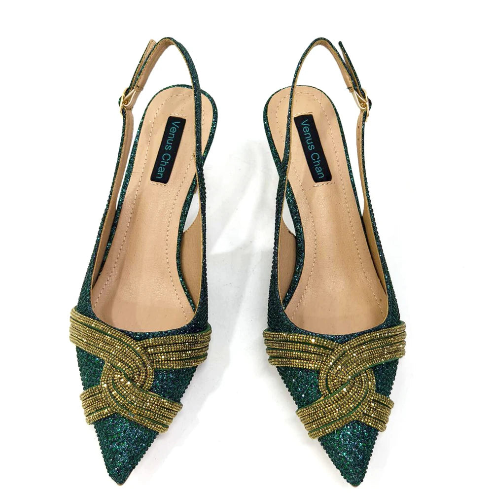 Venus Chan 2024 Special Design High Quality Orange Color African Women Shoes and Bag Set with Shinning Crystal for Wedding Party