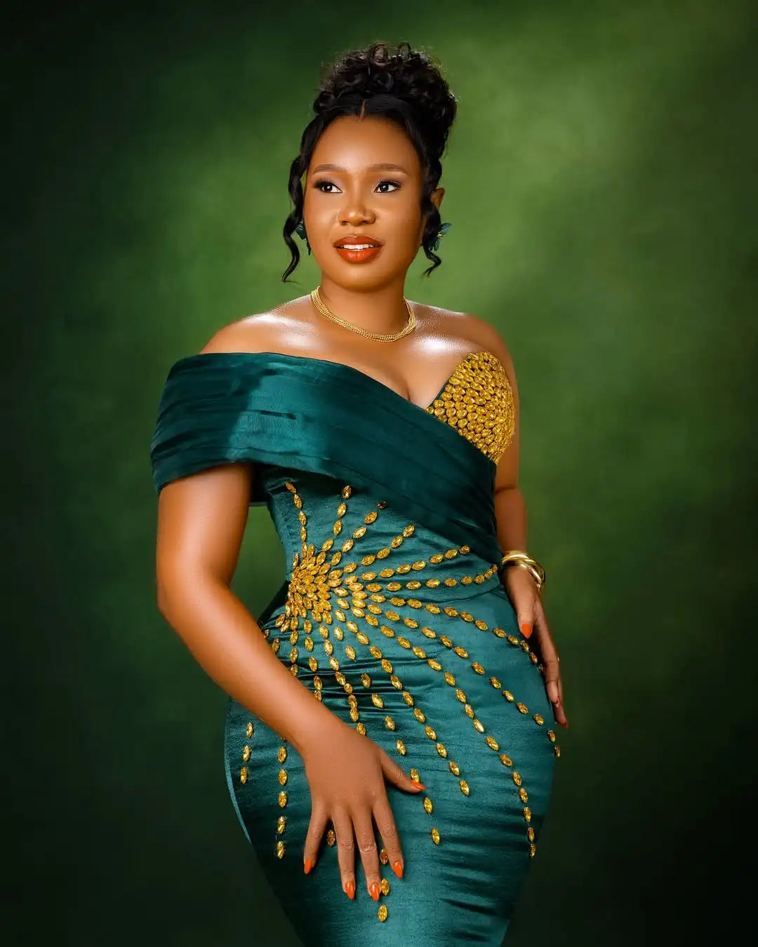 Aso Ebi Style Blue Green Mermaid Prom Dresses with Golden Crystals Off the Shoulder Silk Satin African Wedding Reception Dress