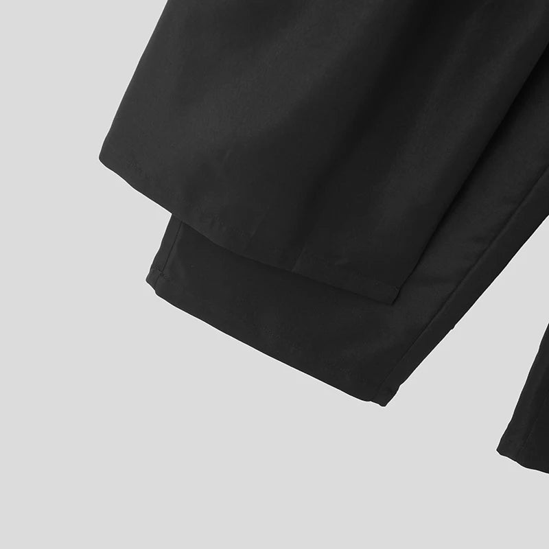 INCERUN Men Irregular Pants Solid Color Joggers Loose Button Pleated Casual Wide Leg Trousers Men Streetwear 2024 Fashion Pants