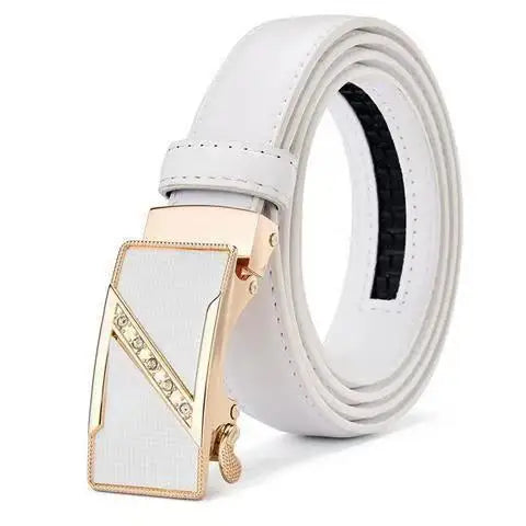 New Women's Genuine Leather Belt with Automatic Buckle: Red, Versatile, Trendy, Z - Letter Buckle, Made of Cowhide