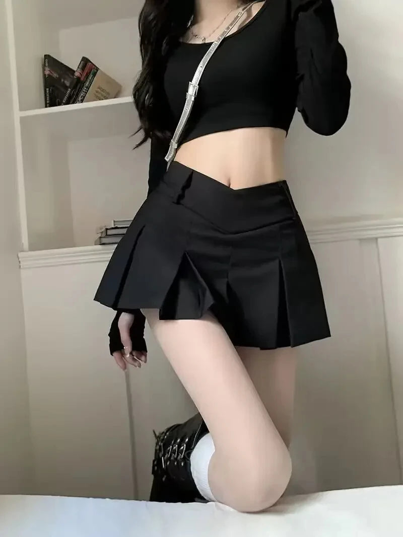 2024 Autumn Cute Aesthetic Y2k Micro Skirts High Waist Harajuku Streetwear Mini Skirt Sexy A-line V Waist Design Pleated Skirts