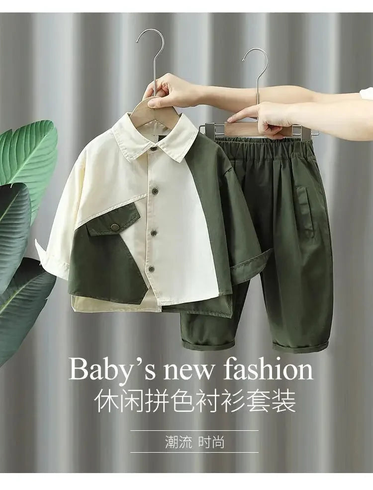 Suit for Boy Kids Boys Autumn Suit 2024 New Children's Baby Cotton Long Sleeve Shirt Pants Two Piece Boys' Clothing Set