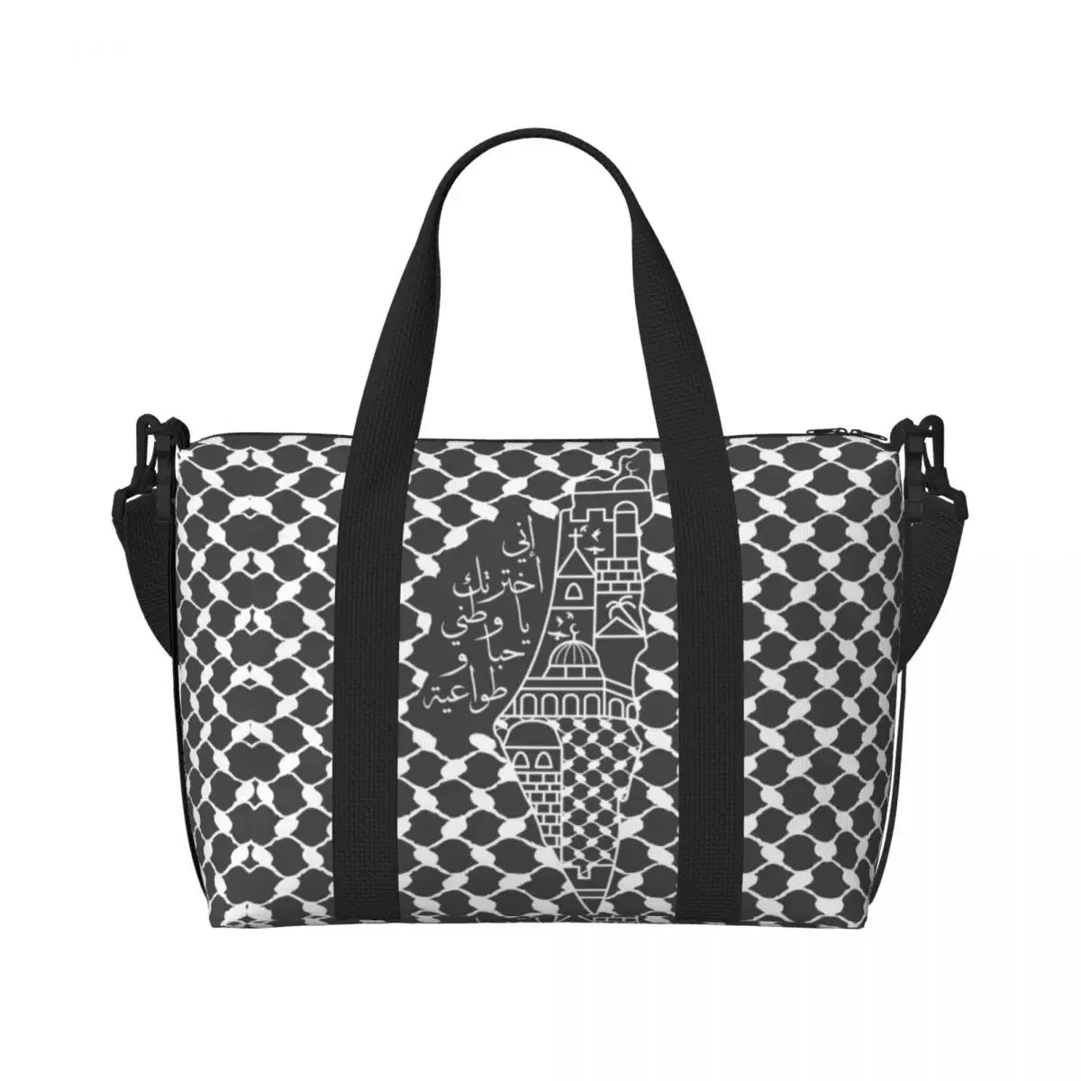 Custom Arabic Calligraphy Name With Palestinians Flag Hand Grocery Tote Shopping Bag Women Large Capacity Beach Gym Travel Bags