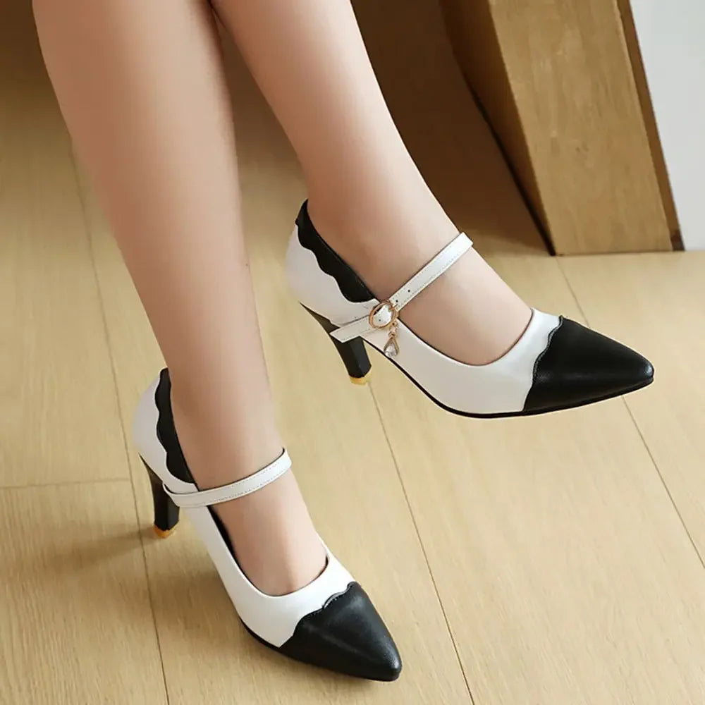 Zapatos De Mujer New Elegant Fahsion Women Shoes High Heels Buckle Strap Pointed Toe Pumps Wedding Shoes Bride Big Size 46 2513