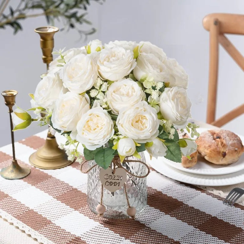 Fake Silk Peony Vases for Home Decor Christmas Garland Wedding Party Living Room Bouquet Decoration Accessory Artificial Flowers