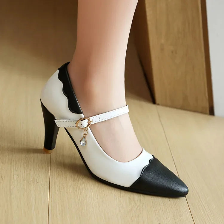 Zapatos De Mujer New Elegant Fahsion Women Shoes High Heels Buckle Strap Pointed Toe Pumps Wedding Shoes Bride Big Size 46 2513