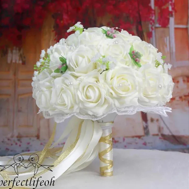 Perfectlifeoh Burgundy Wedding Bouquet Pink/Red/White/Royal Blue Bridal Bridesmaid Artificial Flower Rose Bride