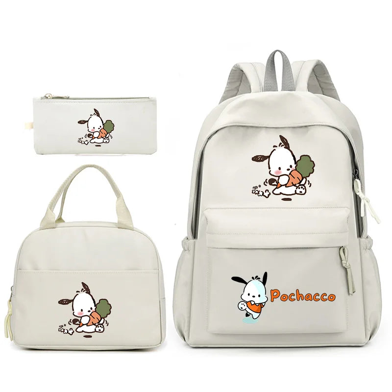 3pcs/Set Pochacco Backpack with Lunch Bag for Teenagers Student School Bags Casual Comfortable Travel Set