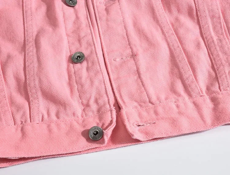 Men Pink Denim jackets Outerwear Jean Coats New Spring Autumn Men Holes Jena Jackets Men Slim Denim Jackets Size 4XL