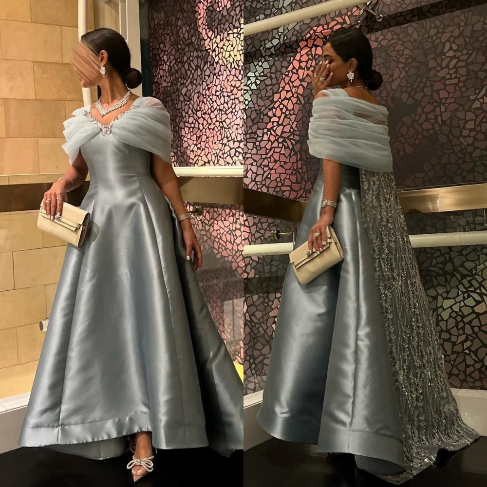 Customized Elegant Off-the-shoulder A-line Celebrity Dress Beading Paillette / Sequins Tulle Charmeuse Evening