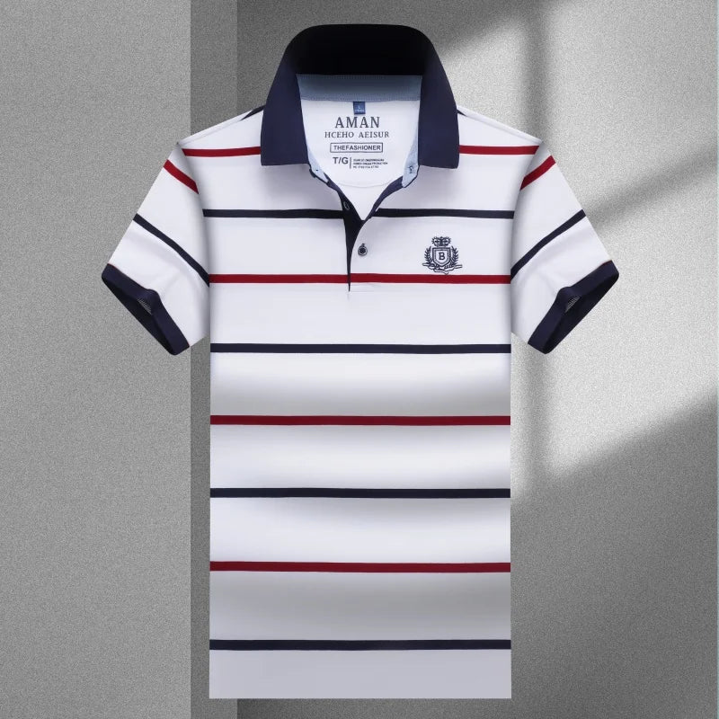 New Men's High End Brand Embroidered Polo Shirt Summer Trend Striped Casual Cool Short Sleeved Lapel T-Shirt Top Men's Clothing