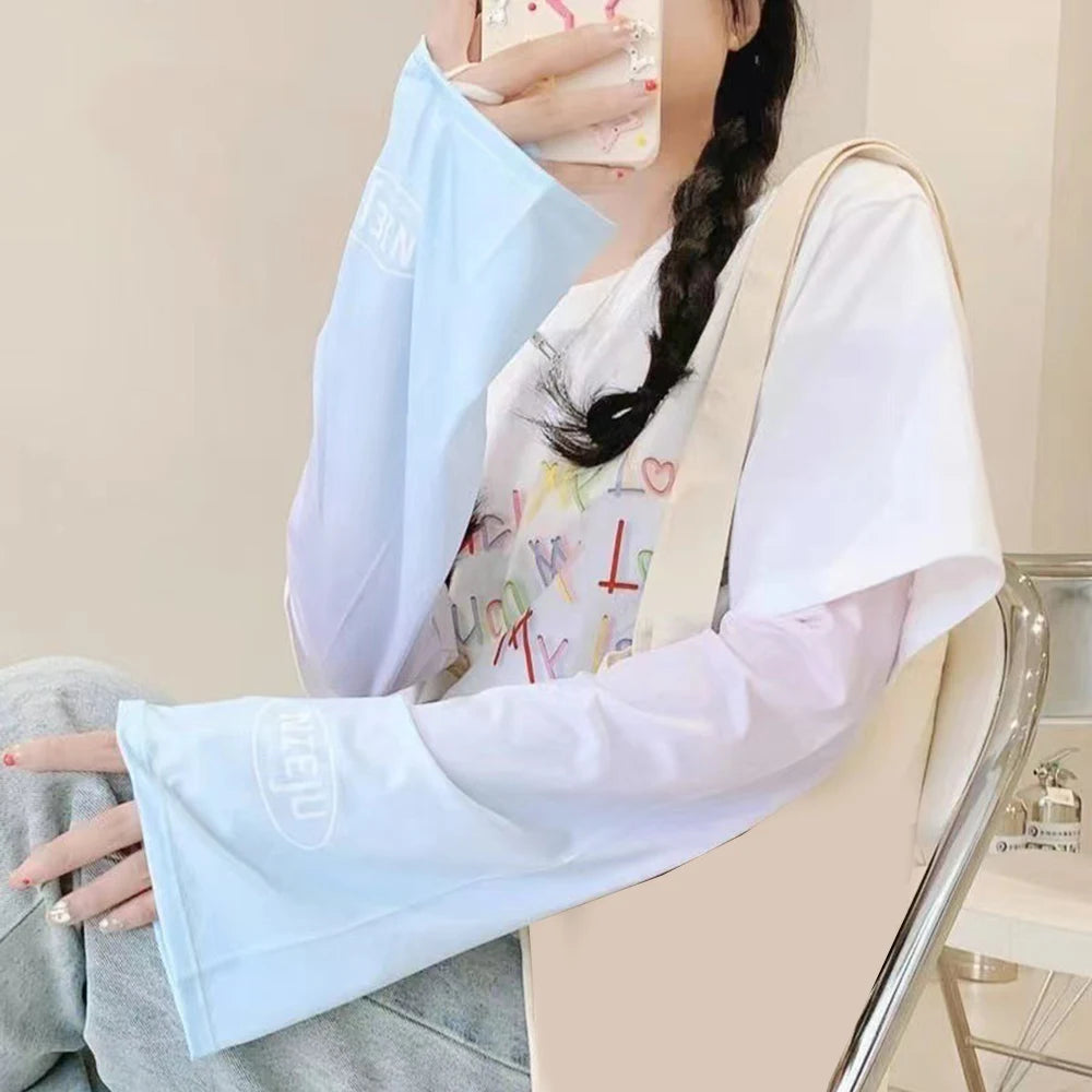 Summer Girl Gradient Ice Silk Sleeve Cycling Running Fishing UV Sun Protection Ice Fabric Arm Sleeves Quick Dry Breathable Cuffs