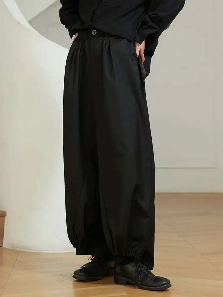 EAM High Waist Two Ways Wear Black Wide Leg Long Pants New Loose Fit Trousers Women Fashion Tide Autumn Spring 2025 1DF3635