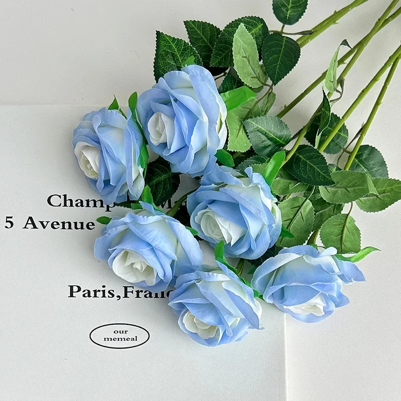 Artificial Roses Velvet Flowers with Long Stem Fake Roses Bouquet DIY for Home Vase Garden Craft Flower Wall Wedding Decoration