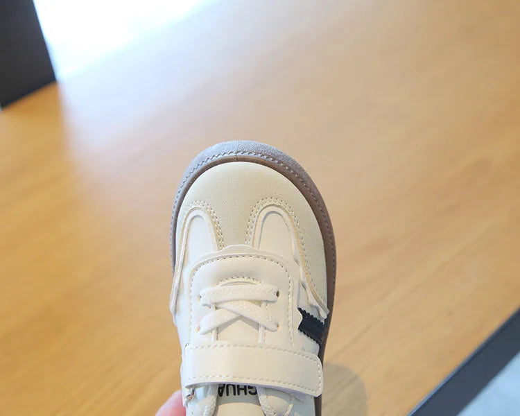 Children Spring Autumn Fashion Soft Soled German Training Shoes Boy Casual Board Shoes Girls Velcro Sneakers Striped White Shoes