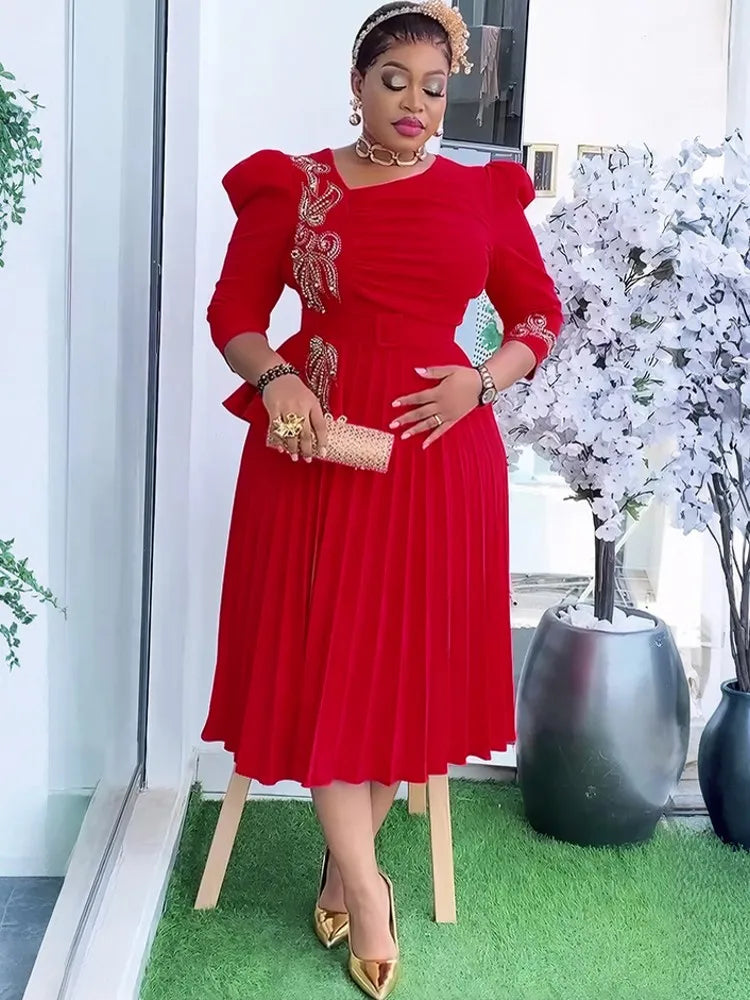 African Dresses For Women Elegant 2025 Dashiki Autumn Summer Midi Dress Ladies Traditional African Clothing Fairy Dreaes