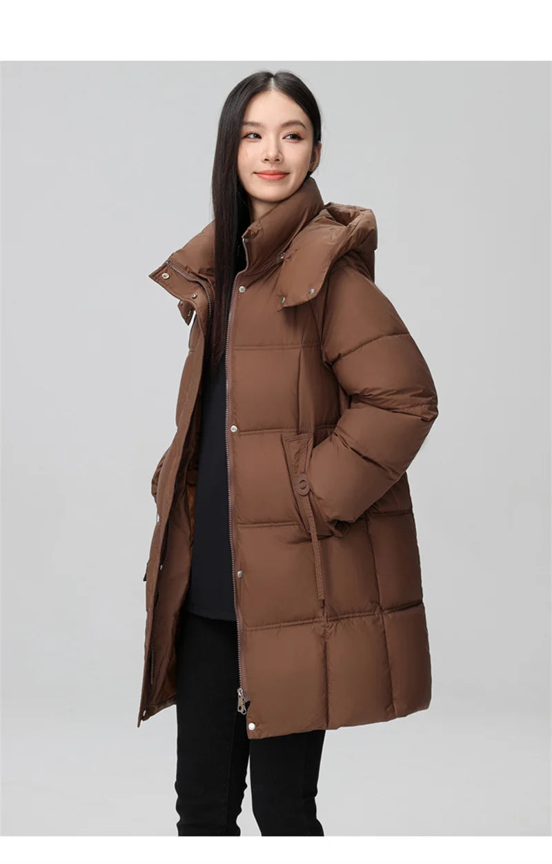 2024 New Winter Women Jacket Mid Long Hooded Parka Cotton Padded Jacket Female Parkas Loose Casual Warm Outwear Snow Wear Coats