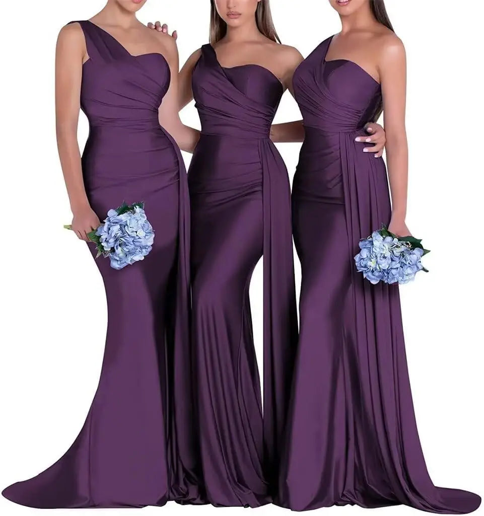Purple Blue Pink Bridesmaid Dresses Women For Wedding Satin One Shoulder Sexy Mermaid Vestidos Para Bodas Mujer Invitada Chic