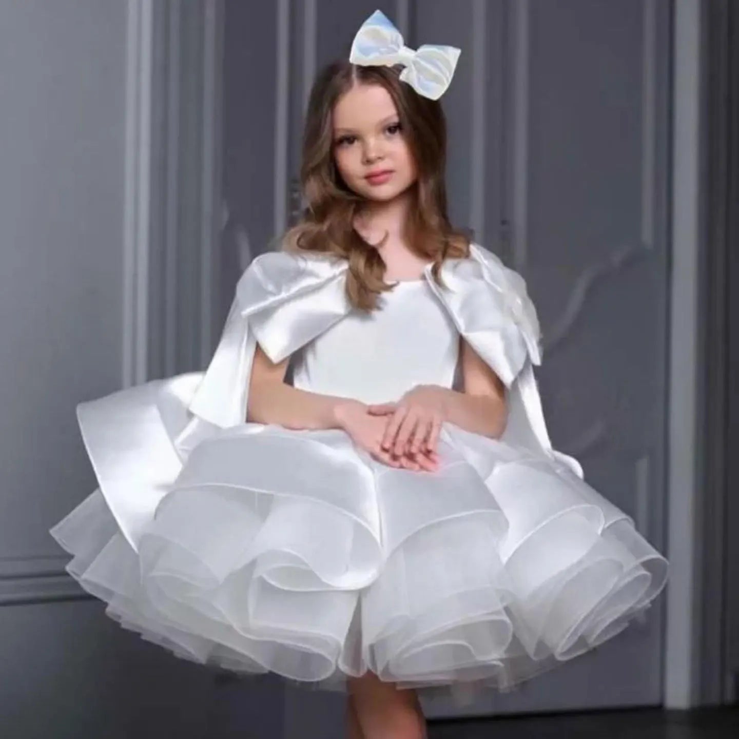 Jill Wish Elegant Satin Fuchsia Girl Dress Off-Shoulder White Princess Birthday Wedding Party Children Holy Coummunion Gown J159