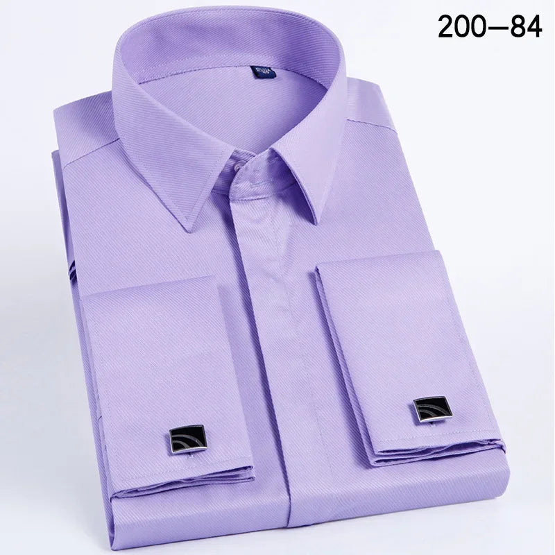 Spring Autumn Men's French Cufflinks Business Dress Shirt Sleeve Pin Solid Color Non-iron Shirts Slim Fit Party Men's Wear