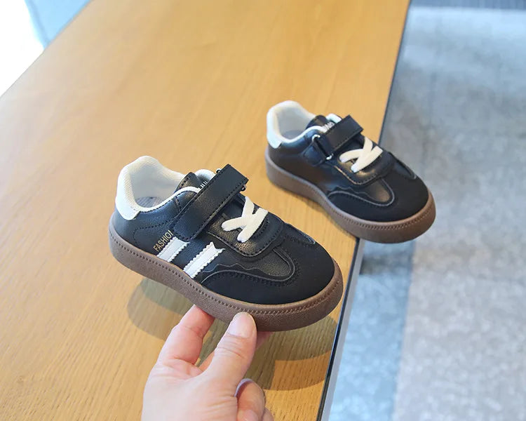 Children Spring Autumn Fashion Soft Soled German Training Shoes Boy Casual Board Shoes Girls Velcro Sneakers Striped White Shoes