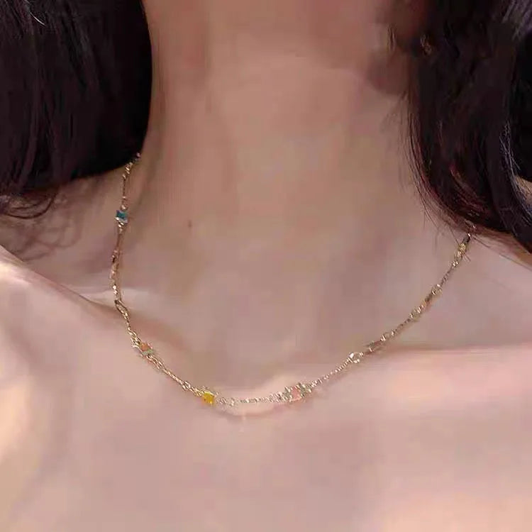 Hot Sale Colorful Square Rhinestone Necklace Fashion Exquisite Light Luxury Zircon Clavicle Chain Female Wedding Jewelry Gifts