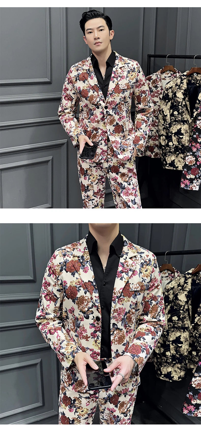 Suit (Blazer+ Pants) Men's Fashion Gentleman Slim Fit Business Outdoor Printed Gentleman Fine Cotton Wedding Work Casual Suit