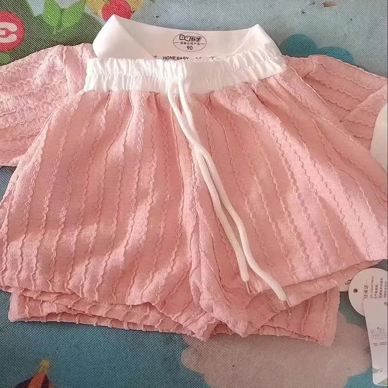 Summer Girl Sets Short-sleeve T-shirt Suit For Children Casual Thin Kids Tops+Shorts 2Pcs Outfits 2-10Y Toddler Fashion Clothing