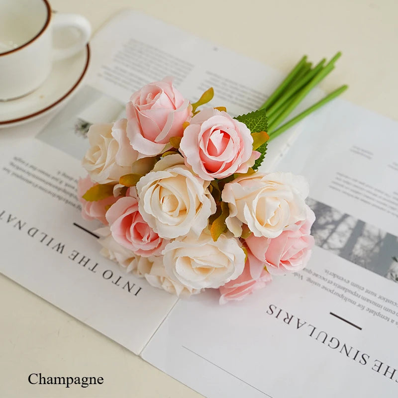 10 Inch Artificial Rose Bridal Bouquet Wedding Handheld Flowers Home Decor Floral Arrangement