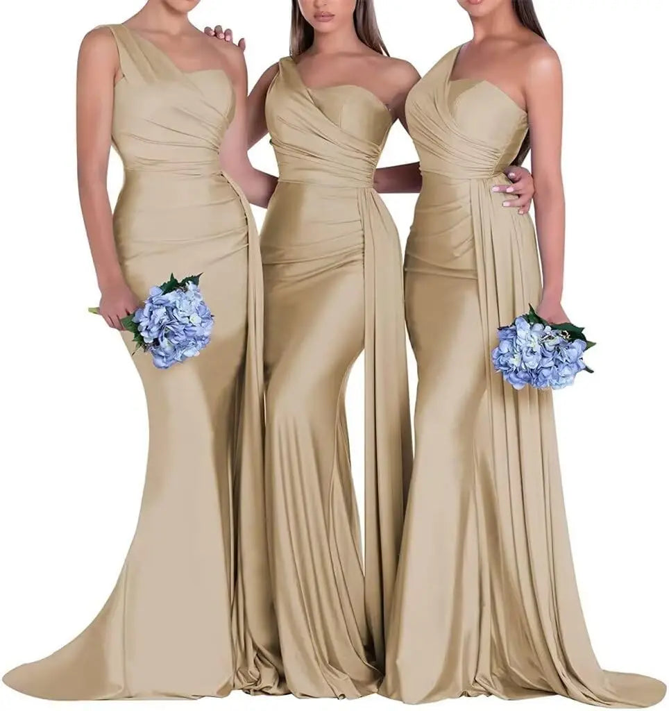 Purple Blue Pink Bridesmaid Dresses Women For Wedding Satin One Shoulder Sexy Mermaid Vestidos Para Bodas Mujer Invitada Chic