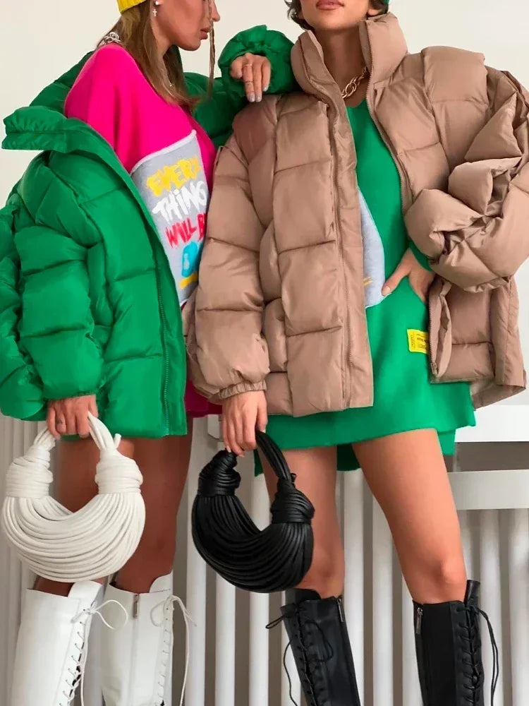 Winter Jackets for Women 2025 Thick Warm Loose Fashion Quilted Jacket Women Interchange Design High Street Green Winter Coat