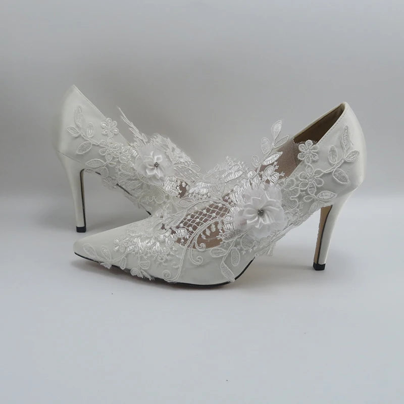 BaoYaFang White Flower Pumps New arrival womens wedding shoes Bride High heels platform shoes for woman ladies party dress shoes
