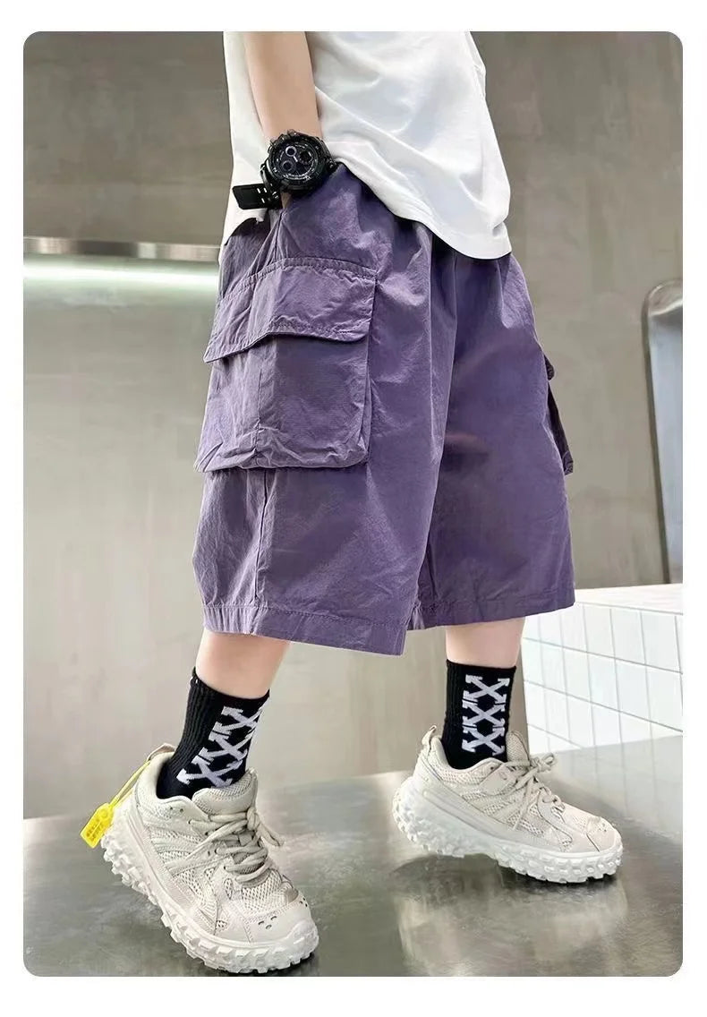 New Summer Teenage Short Boys Pants 3-14 Years Old Big Pocket Trousers For Kids Children Birthday Present