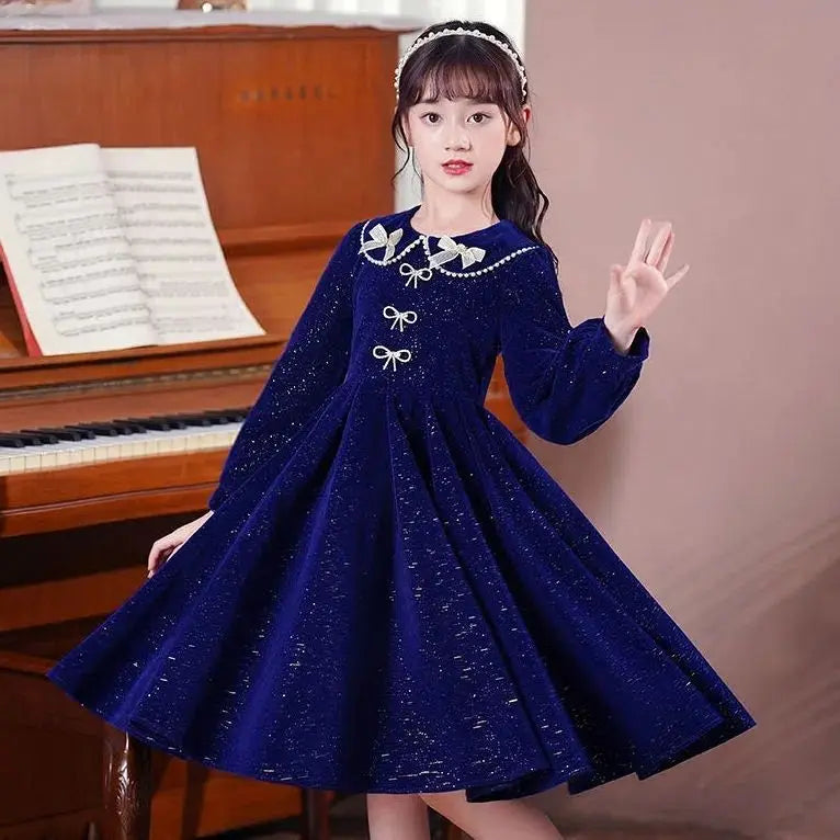 Girls' 2025 Spring New Arrival Long Sleeve Sweet Princess Gown - Trending Chic Dress for Big Kids 4-12 Years Old