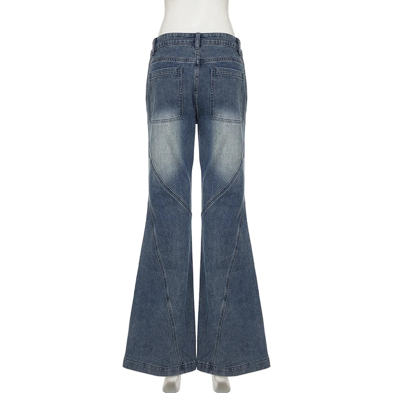 IAMSURE Y2K Casual Slim Pockets Jeans Flare Pants Basic Low Waisted Boot Cut Pants Women 2025 Spring Autumn Streetwear Ladies