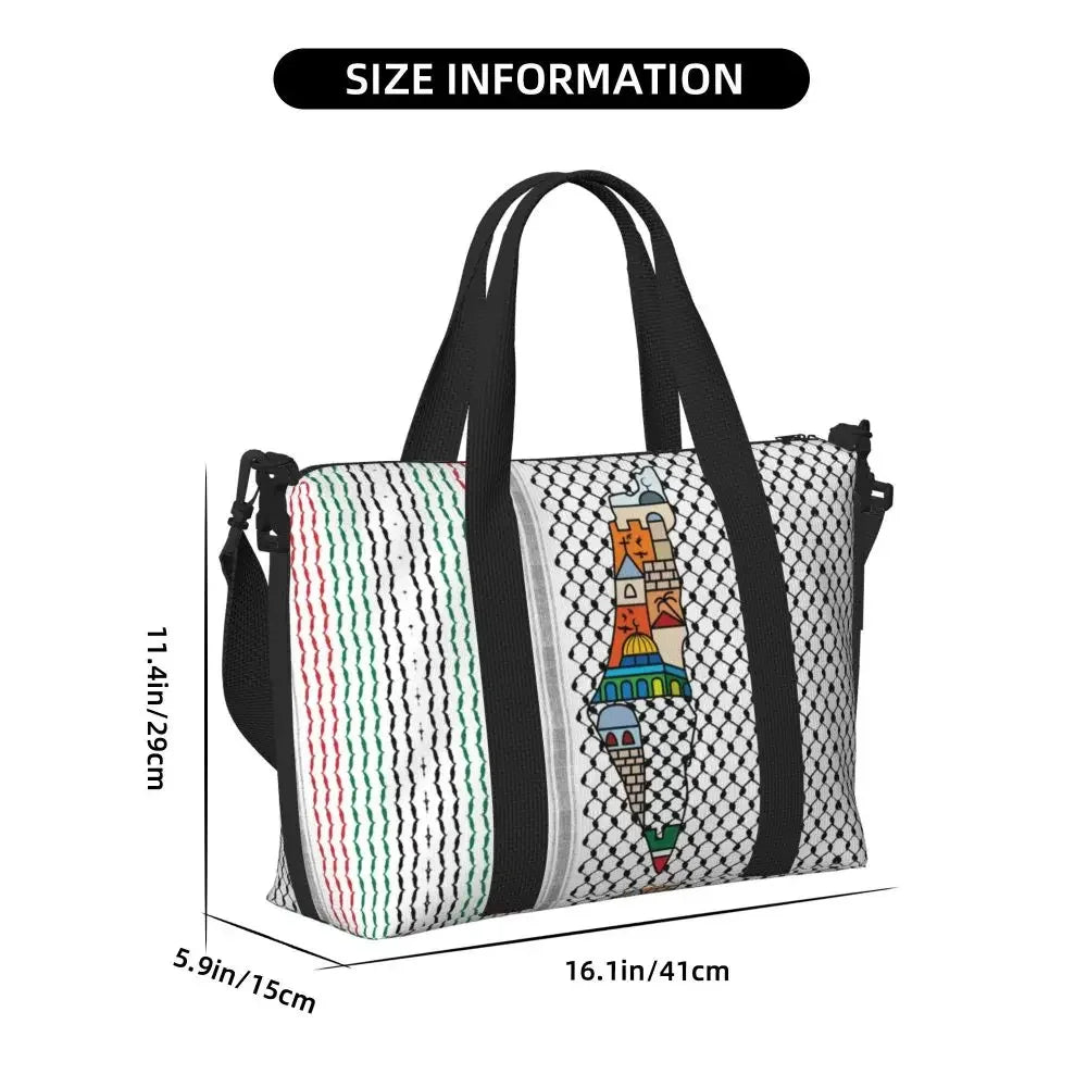 Custom Arabic Calligraphy Name With Palestinians Flag Hand Grocery Tote Shopping Bag Women Large Capacity Beach Gym Travel Bags