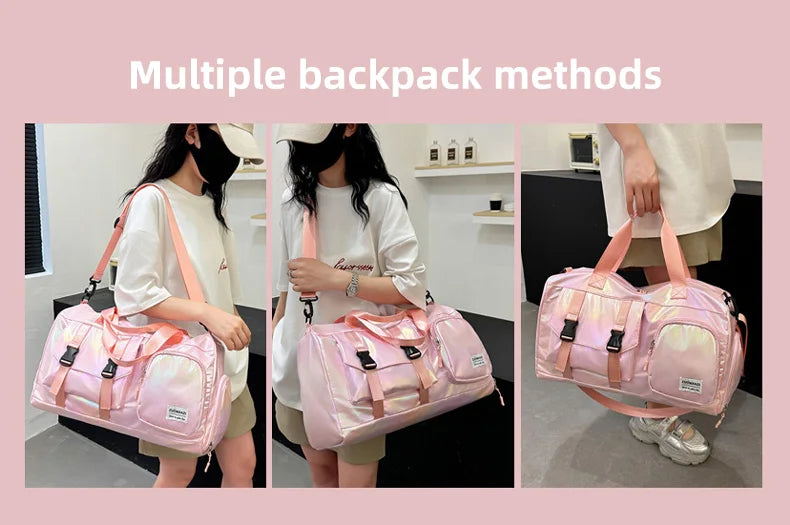 Pearl Glossy Gym Bag Women Fitness Training Handbag Waterproof Yoga Bags Wet Dry Separation Swimming Pack Female Travel Tote Bag