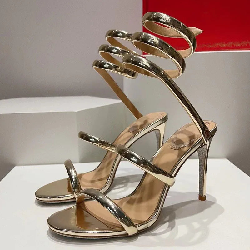Summer High Heels Gladiator Sandals Women Ankle Snake Twine Around Runway Shoes Woman Stiletto Sandals Woman Sandalias Mujer