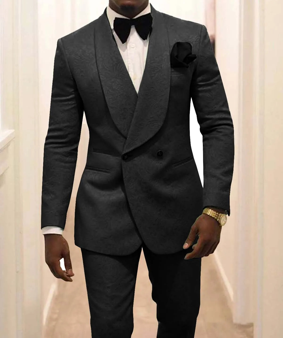 Custom Pour Hommes Made Groomsmen White Pattern Groom Tuxedos Shawl Lapel Suits 2PCS Wedding ( Jacket+Pants )Costume Homme