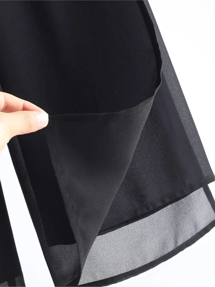 ZUZK Slit Chiffon Long Pants Summer Comfortable Elastic Waist Slim Double Layer Chiffon Pants Chic Droop Chinese Style Pants