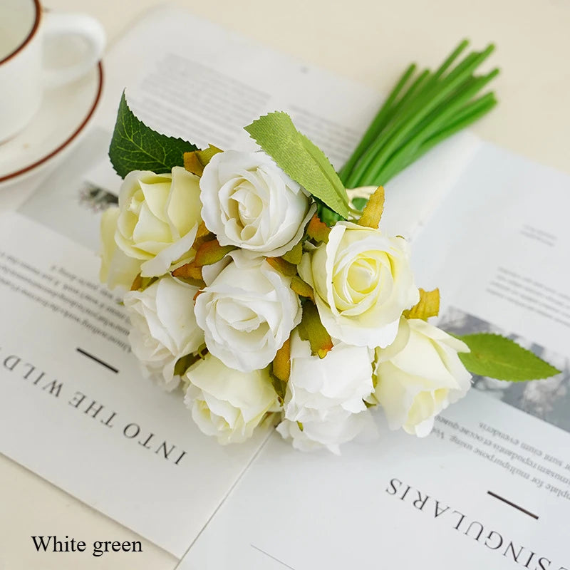 10 Inch Artificial Rose Bridal Bouquet Wedding Handheld Flowers Home Decor Floral Arrangement