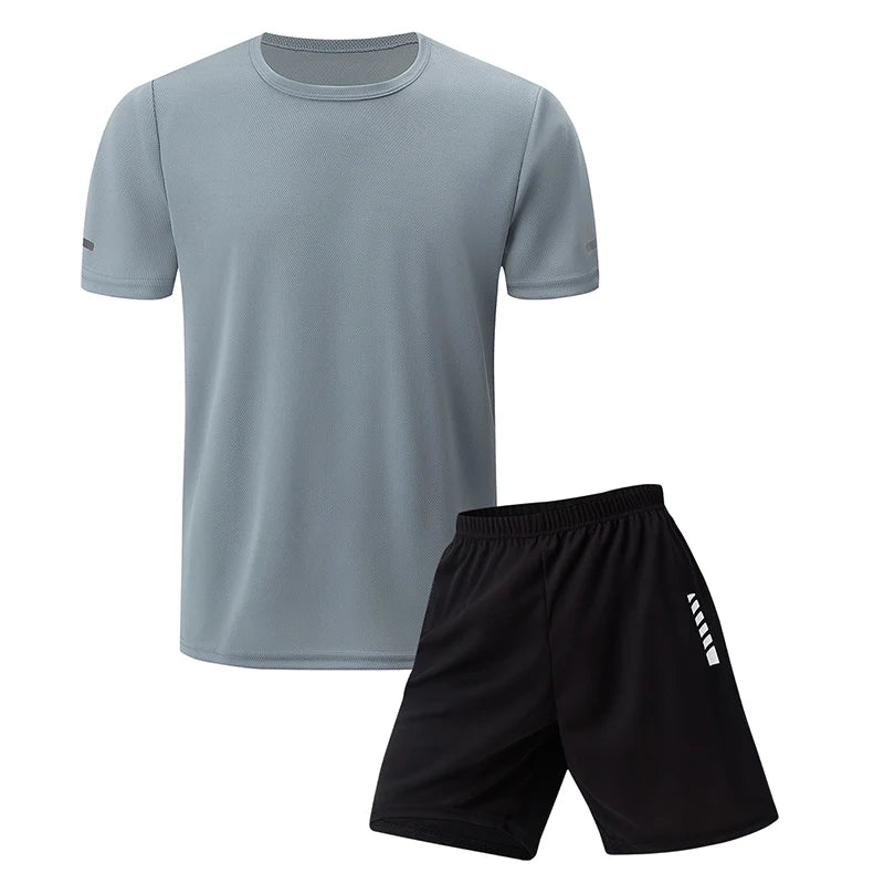 2 Pack European and American Size MEN'S Short-sleeved Shorts Suit MEN'S Casual T-shirt Suit Joker Running Fitness Two-piece Suit
