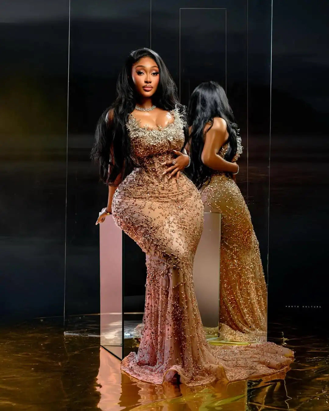 African Luxury Golden Beaded Birthday Dress Aso Ebi Wedding Reception Gown Bridal Dress Custom Black Women Evening Dresses 2026