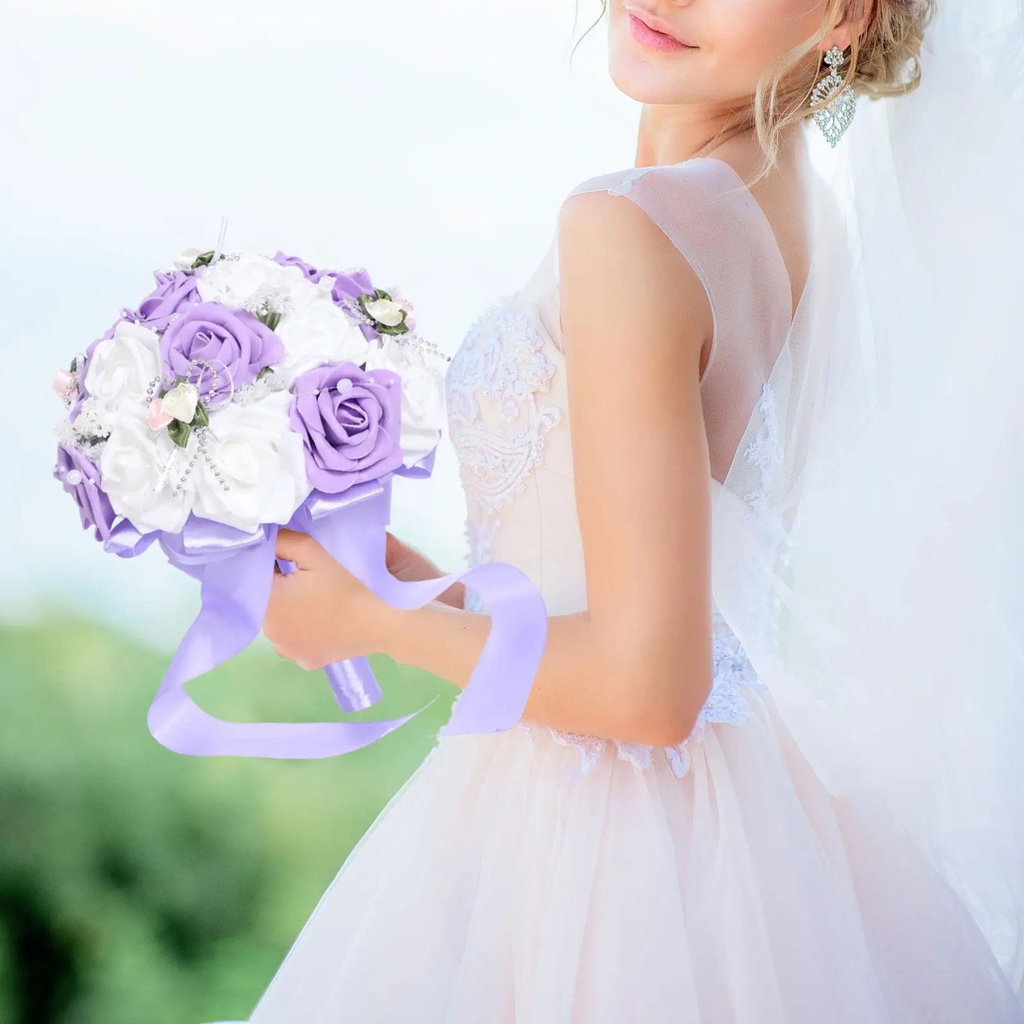 Wedding Bouquet Portable Romantic Handmade Artificial Rose Flower for Bridal Shower Photo Prop Party Valentines Day Ceremony